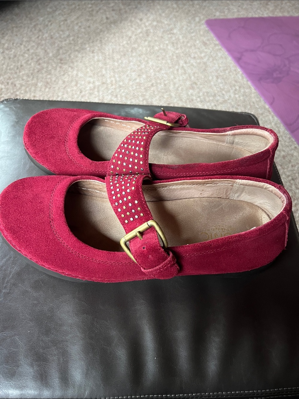 Vionic Burgundy Suede Mary Jane Shoes with Studded Strap - Picture 7 of 8